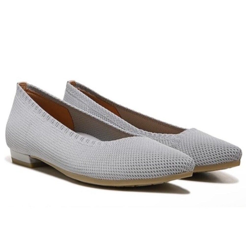 Vionic Dahlia Knit Point Toe Gray Flats Shoes Comfort Sz 9 Neutral Slip On Women